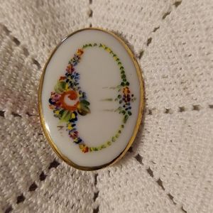 Hand Painted Vintage Porcelain Brooch